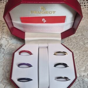 Peugeot Colorful Stackable Rings Set - Red, Purple, Navy, Black, Gold, Silver